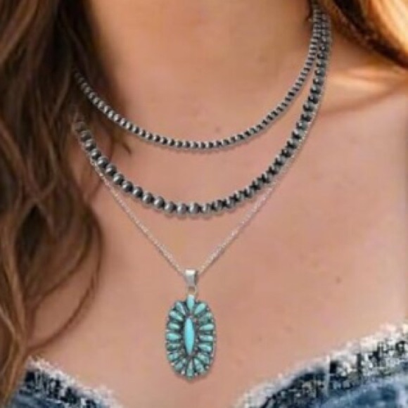Western Jewelry Set Navajo Pearl Necklace Earring Set Turquoise Jewelry New